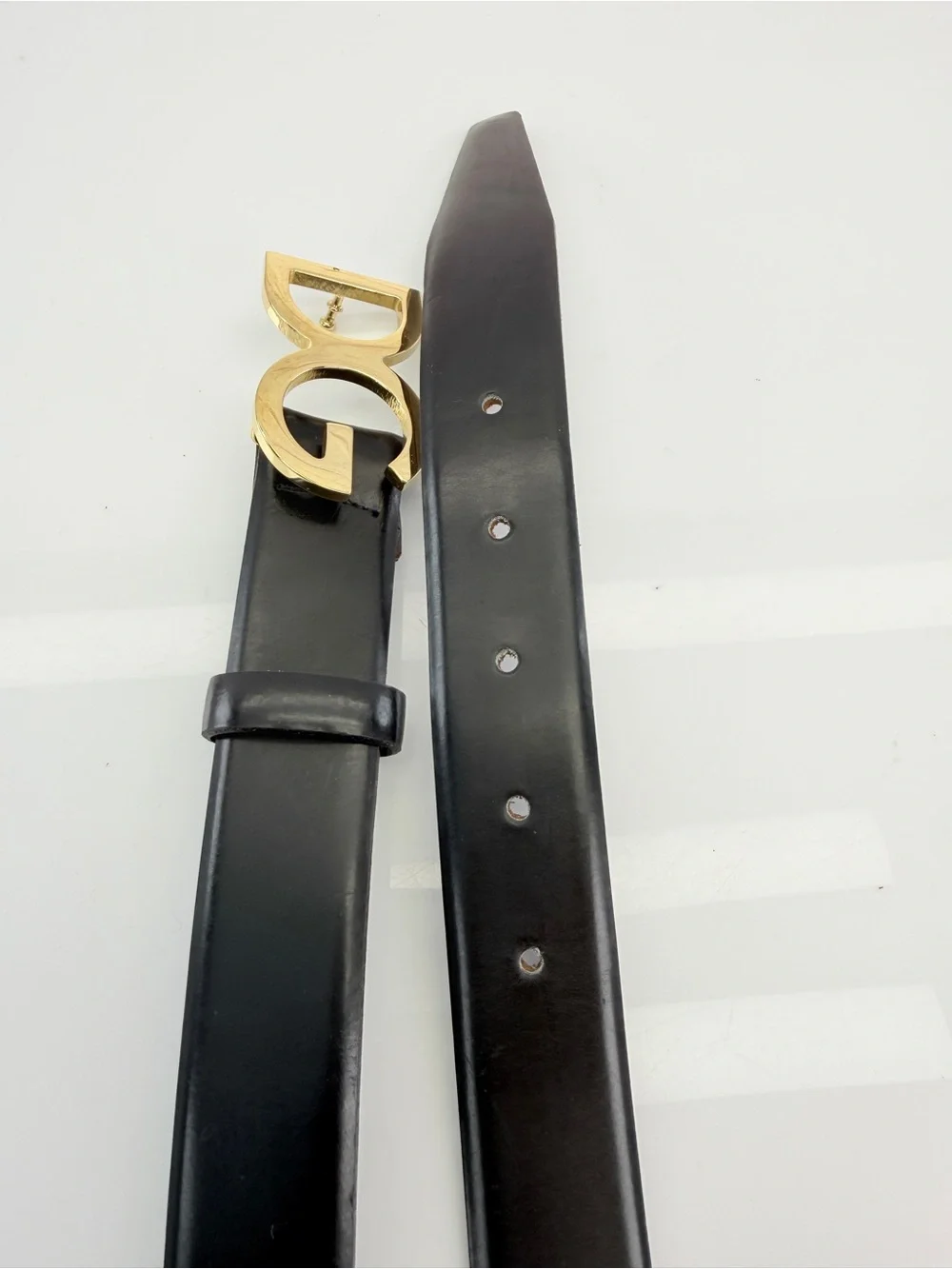 Dolce & Gabbana Black Leather Belt with Gold DG Logo Buckle Small